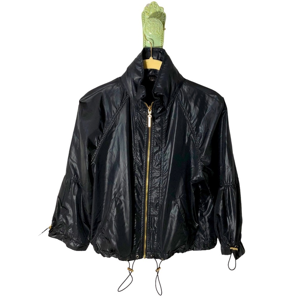 Gili Windbreaker Bomber Lightweight Jacket Hood Mini Bell Sleeve Pull Cord NWOT
